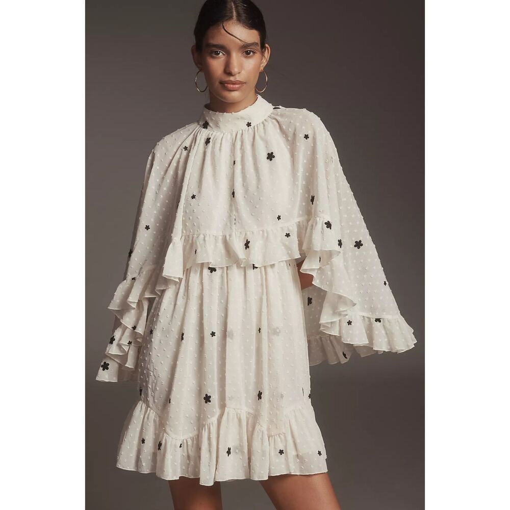 Anthropologie Mare Mare Embroidered Chiffon Cape Swing Mini Dress
